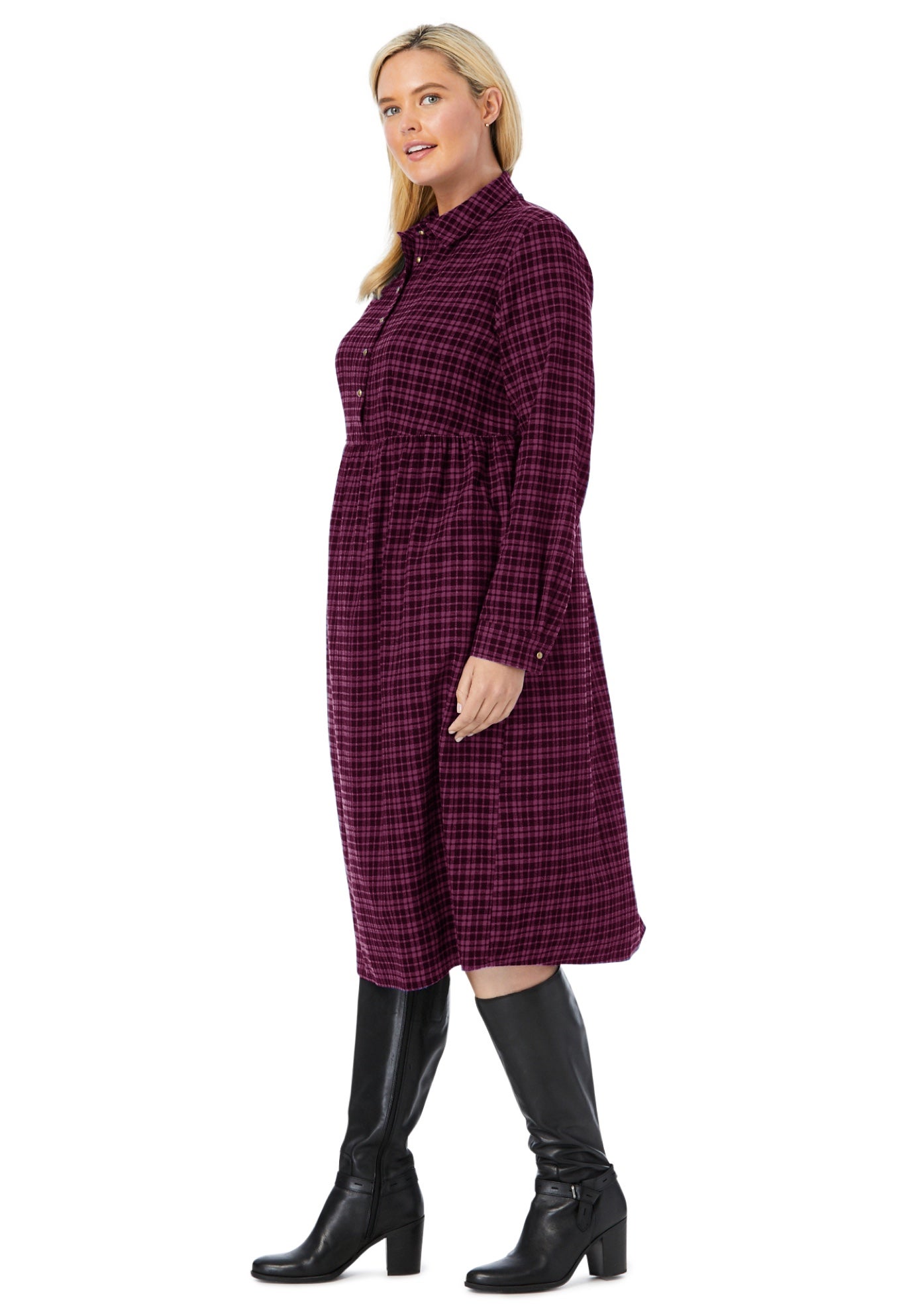 Plaid flannel A-line shirtdress image number 2