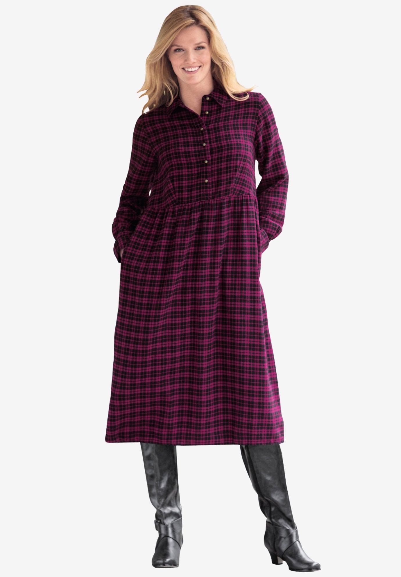 Plaid flannel A-line shirtdress image number 0