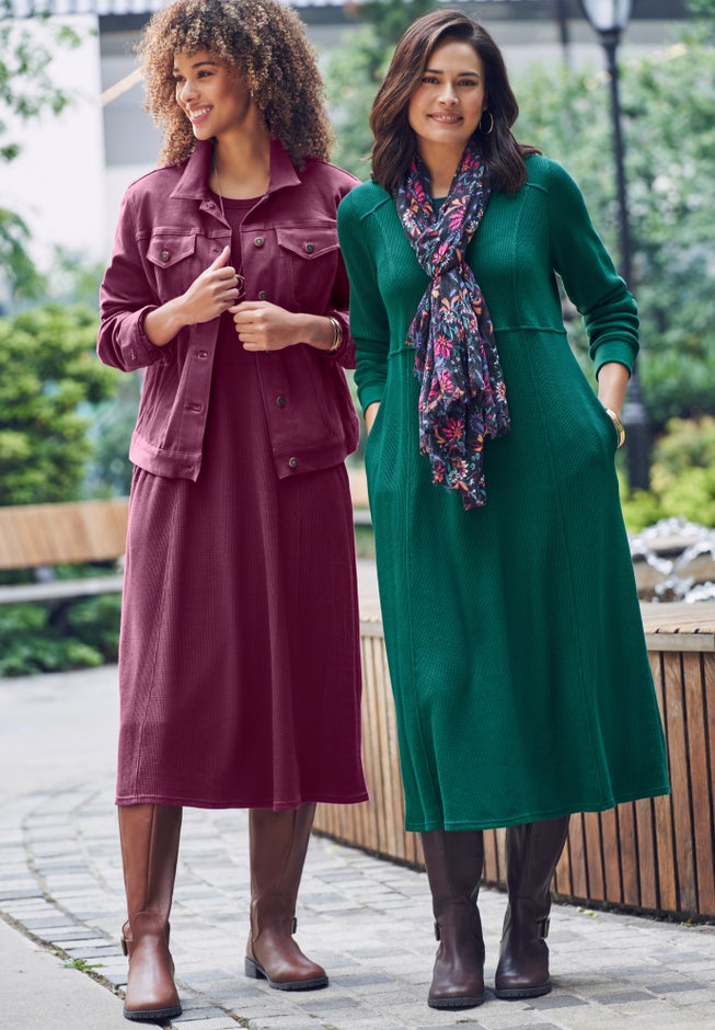 Thermal Knit A-Line Dress with Side Pockets, Medium Heather Grey | Woman Within Thermal Knit A-Line Dress with Side Pockets, Medium Heather Grey | Woman Within