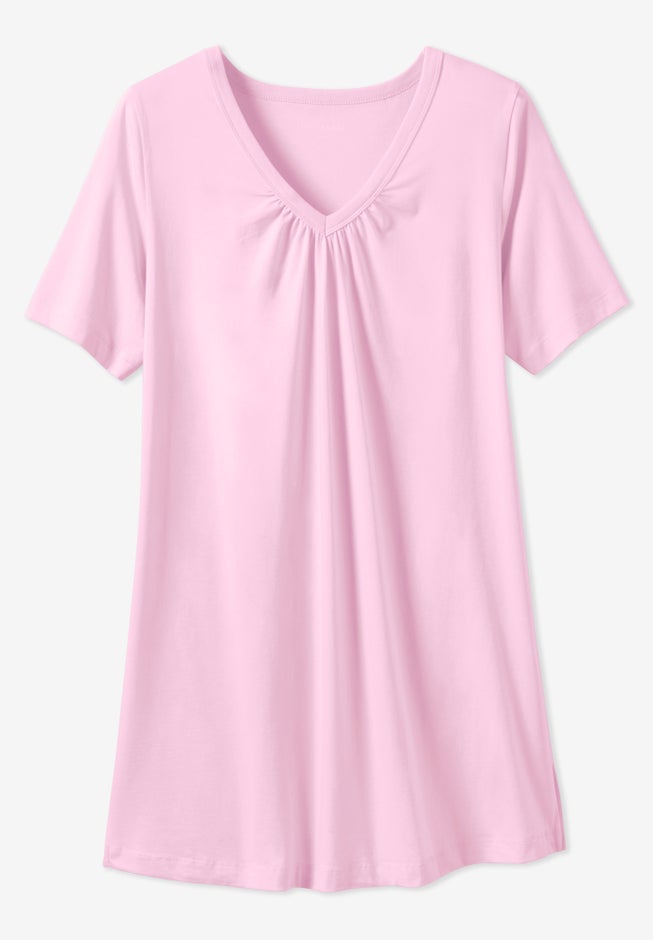 Perfect Printed Short-Sleeve Shirred V-Neck Tunic image number 5