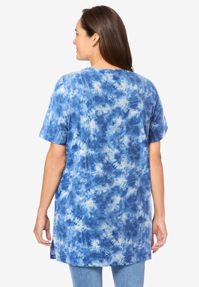 Perfect Printed Short-Sleeve Shirred V-Neck Tunic image number 1