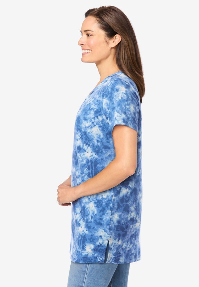 Perfect Printed Short-Sleeve Shirred V-Neck Tunic image number 2