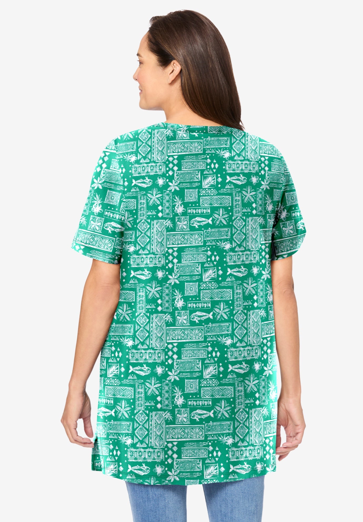 Perfect Printed Short-Sleeve Shirred V-Neck Tunic image number 1