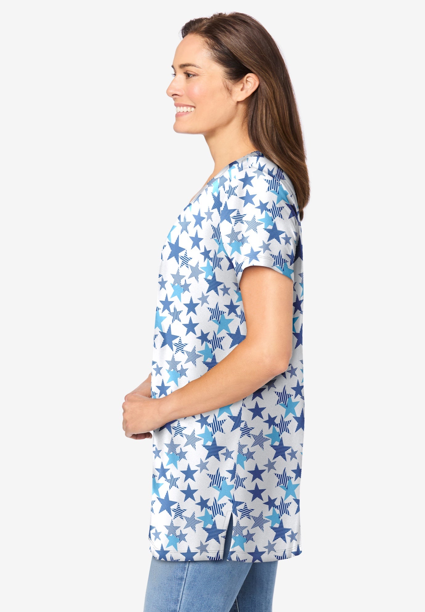 Perfect Printed Short-Sleeve Shirred V-Neck Tunic image number 2