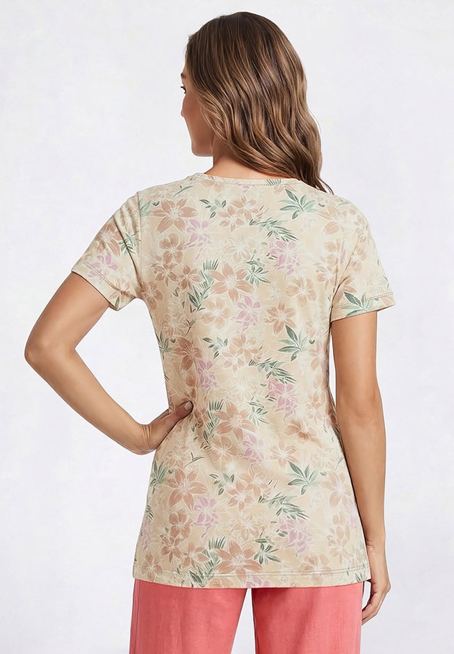 Perfect Printed Short-Sleeve Shirred V-Neck Tunic image number 1