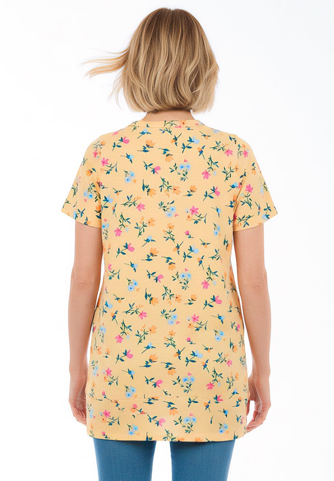 Perfect Printed Short-Sleeve Shirred V-Neck Tunic image number 1