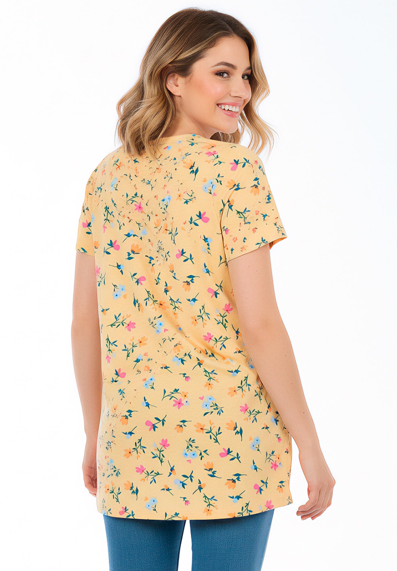 Perfect Printed Short-Sleeve Shirred V-Neck Tunic image number 2