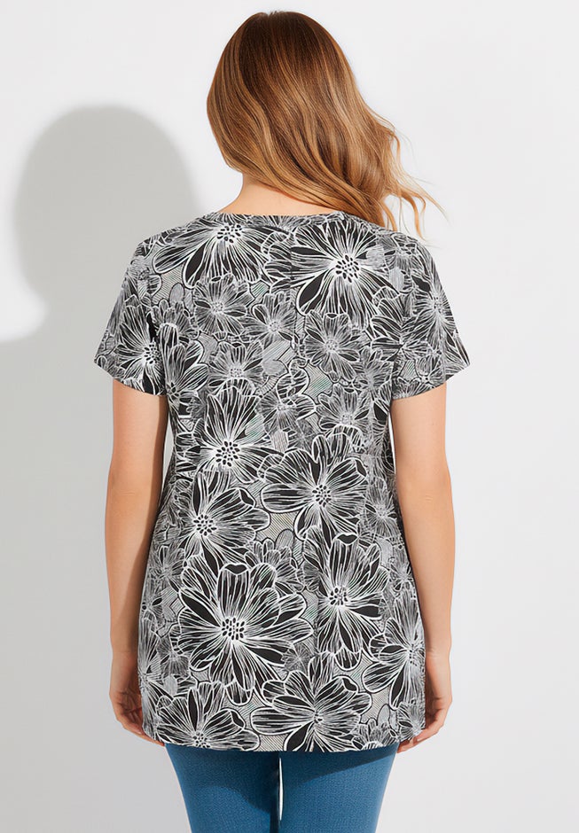 Perfect Printed Short-Sleeve Shirred V-Neck Tunic image number 1