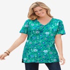 Perfect Printed Short-Sleeve Shirred V-Neck Tunic image number null