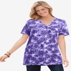 Perfect Printed Short-Sleeve Shirred V-Neck Tunic image number null