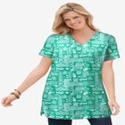 Perfect Printed Short-Sleeve Shirred V-Neck Tunic image number null