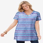 Perfect Printed Short-Sleeve Shirred V-Neck Tunic image number null