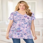 Perfect Printed Short-Sleeve Shirred V-Neck Tunic image number null
