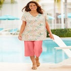 Perfect Printed Short-Sleeve Shirred V-Neck Tunic image number null