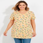 Perfect Printed Short-Sleeve Shirred V-Neck Tunic image number null