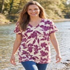 Perfect Printed Short-Sleeve Shirred V-Neck Tunic image number null