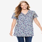 Perfect Printed Short-Sleeve Shirred V-Neck Tunic image number 0
