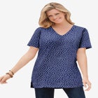 Perfect Printed Short-Sleeve Shirred V-Neck Tunic image number null