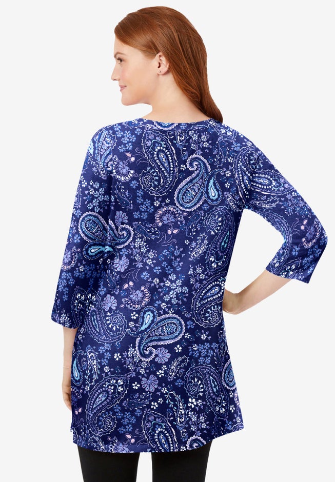 Perfect Printed Three-Quarter-Sleeve Scoopneck Tunic image number 1