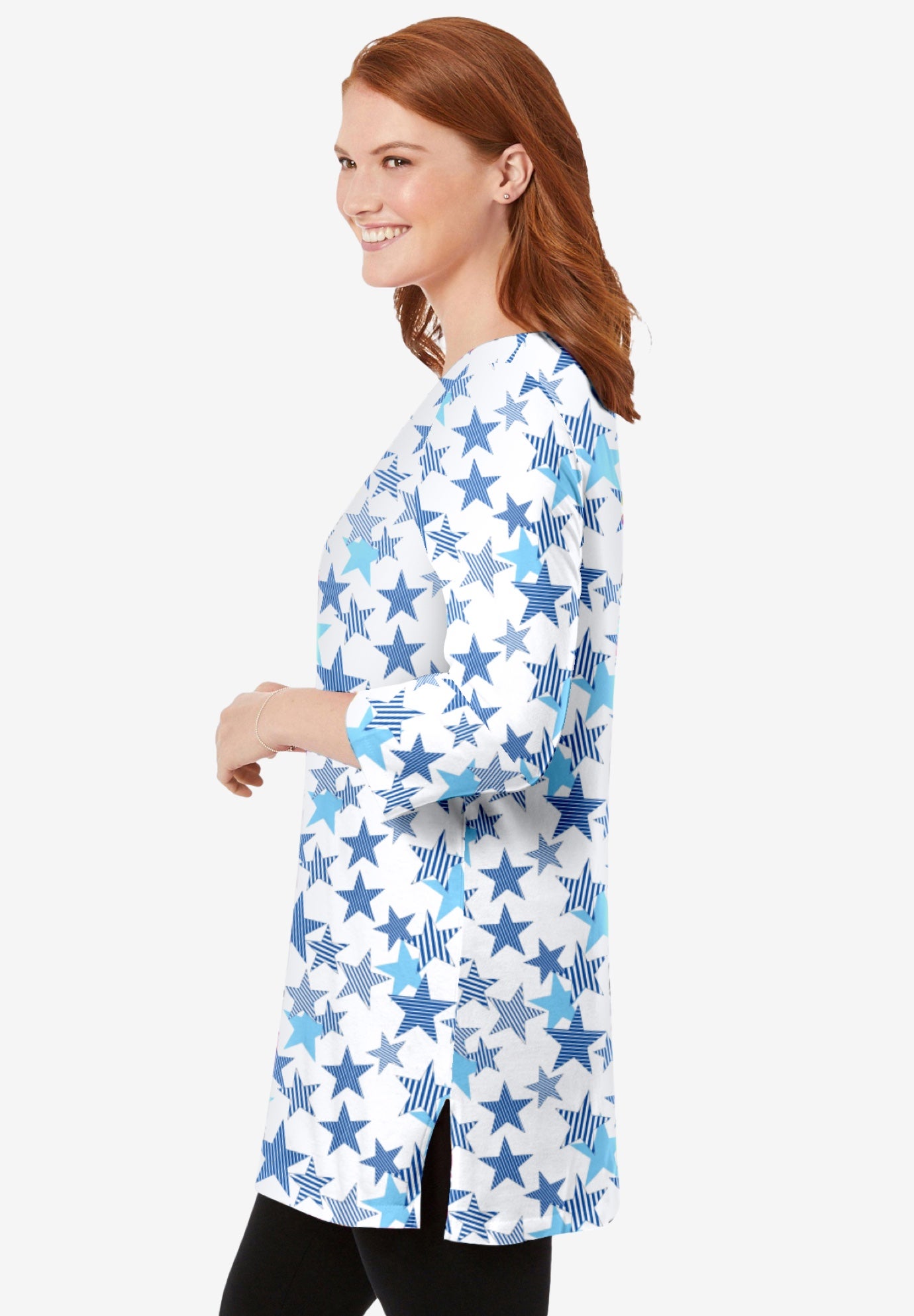 Perfect Printed Three-Quarter-Sleeve Scoopneck Tunic image number 2
