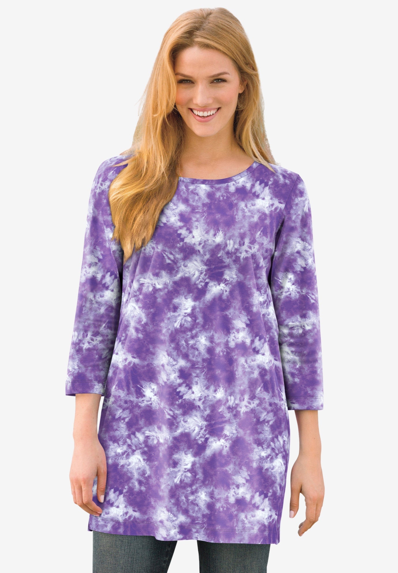 Perfect Printed Three-Quarter-Sleeve Scoopneck Tunic image number 0