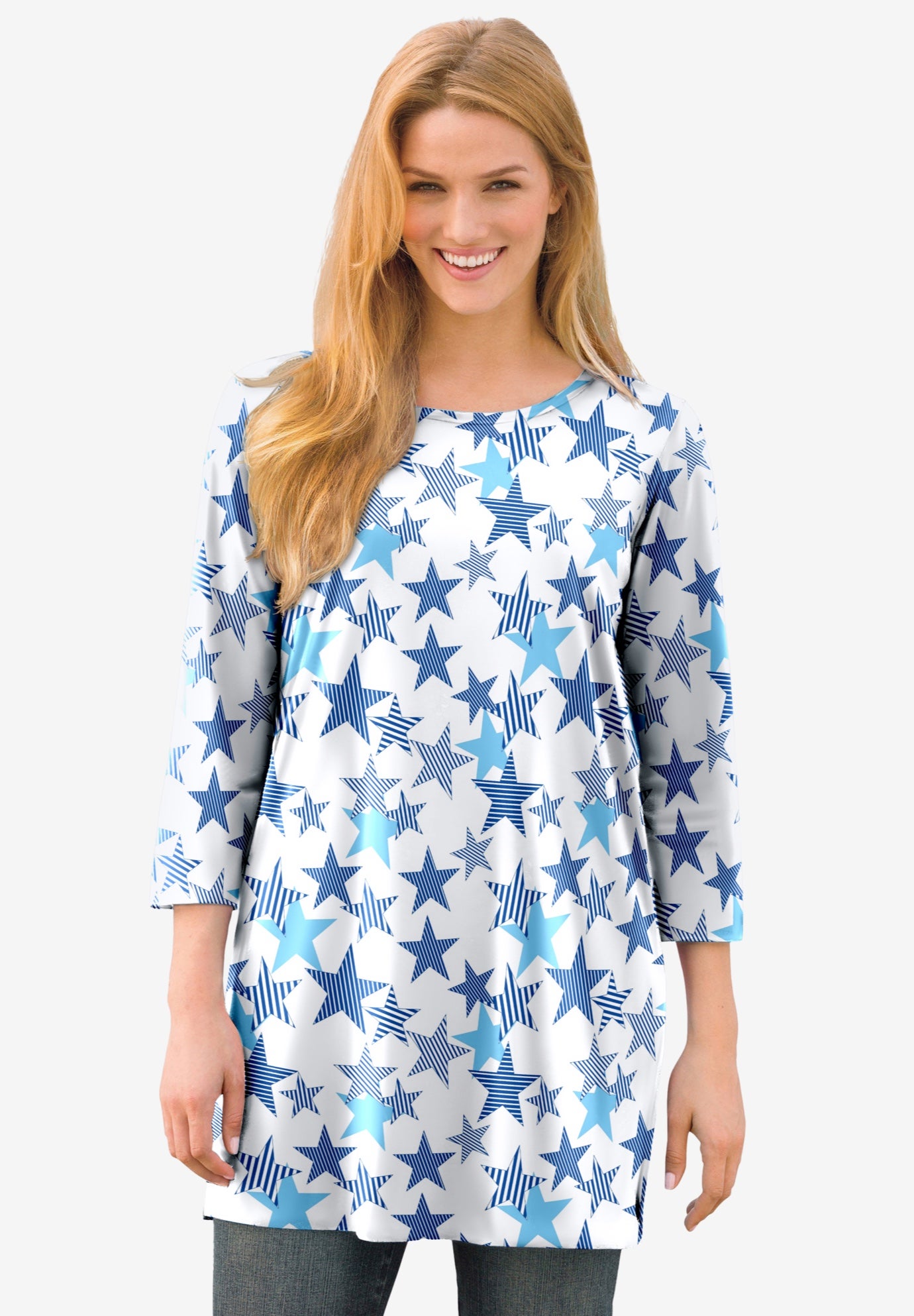 Perfect Printed Three-Quarter-Sleeve Scoopneck Tunic image number 0