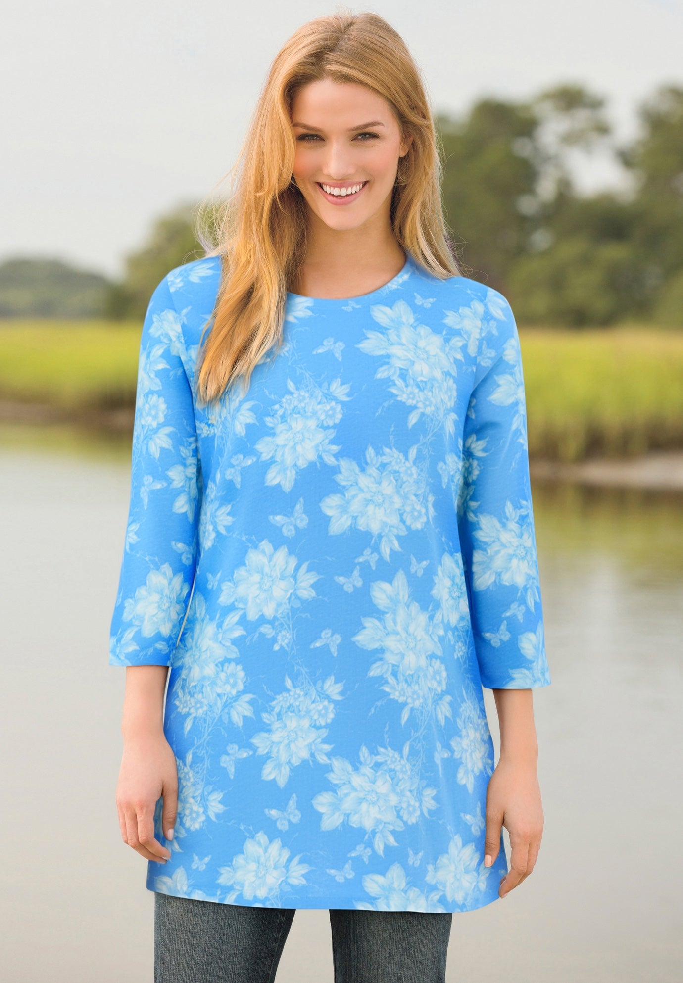 Perfect Printed Three-Quarter-Sleeve Scoopneck Tunic image number 0