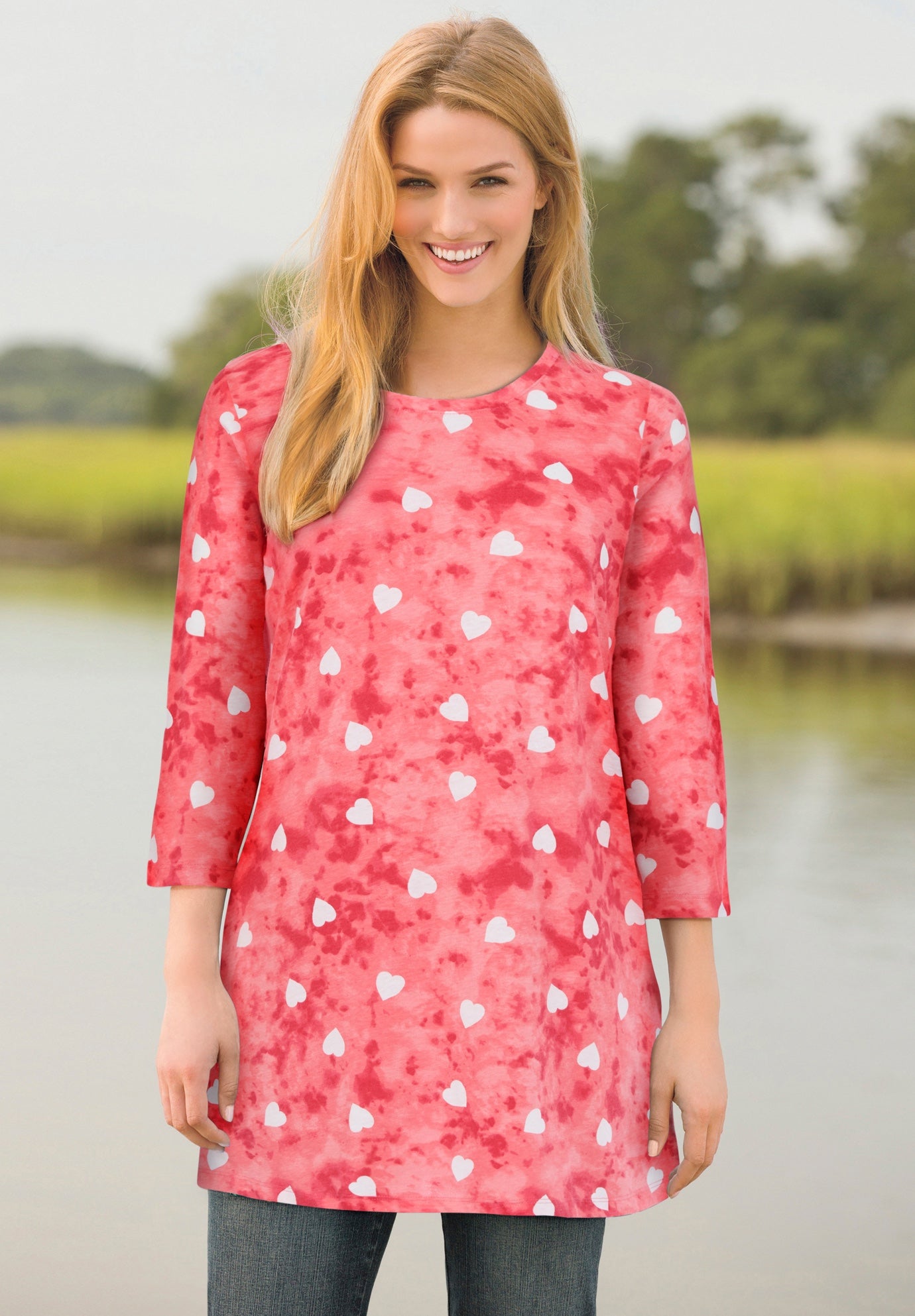 Perfect Printed Three-Quarter-Sleeve Scoopneck Tunic image number 0