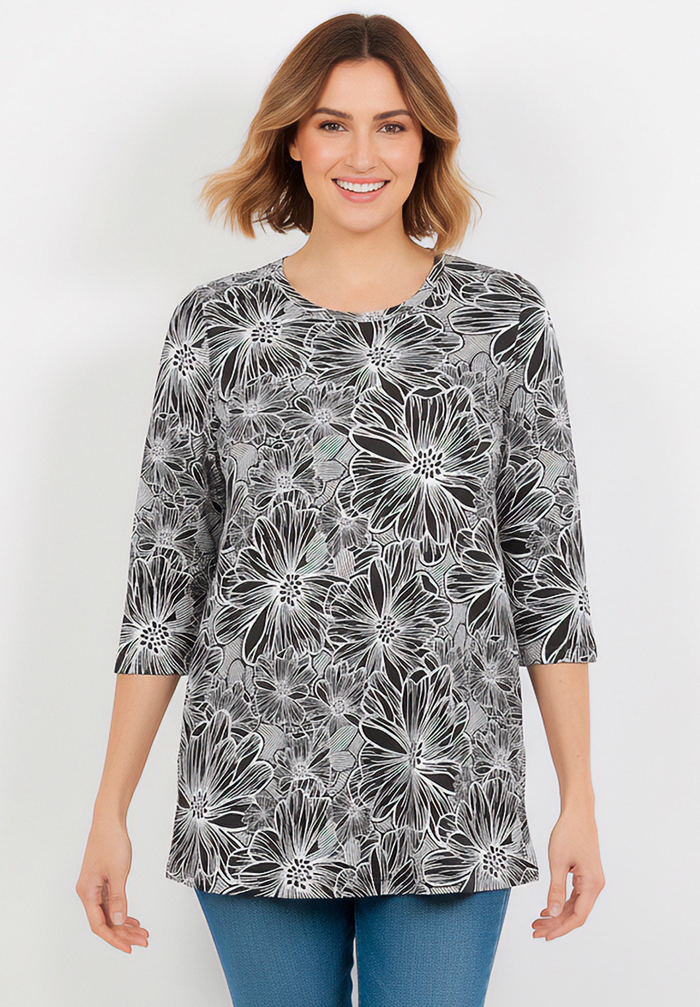 Perfect Printed Three-Quarter-Sleeve Scoopneck Tunic image number 0