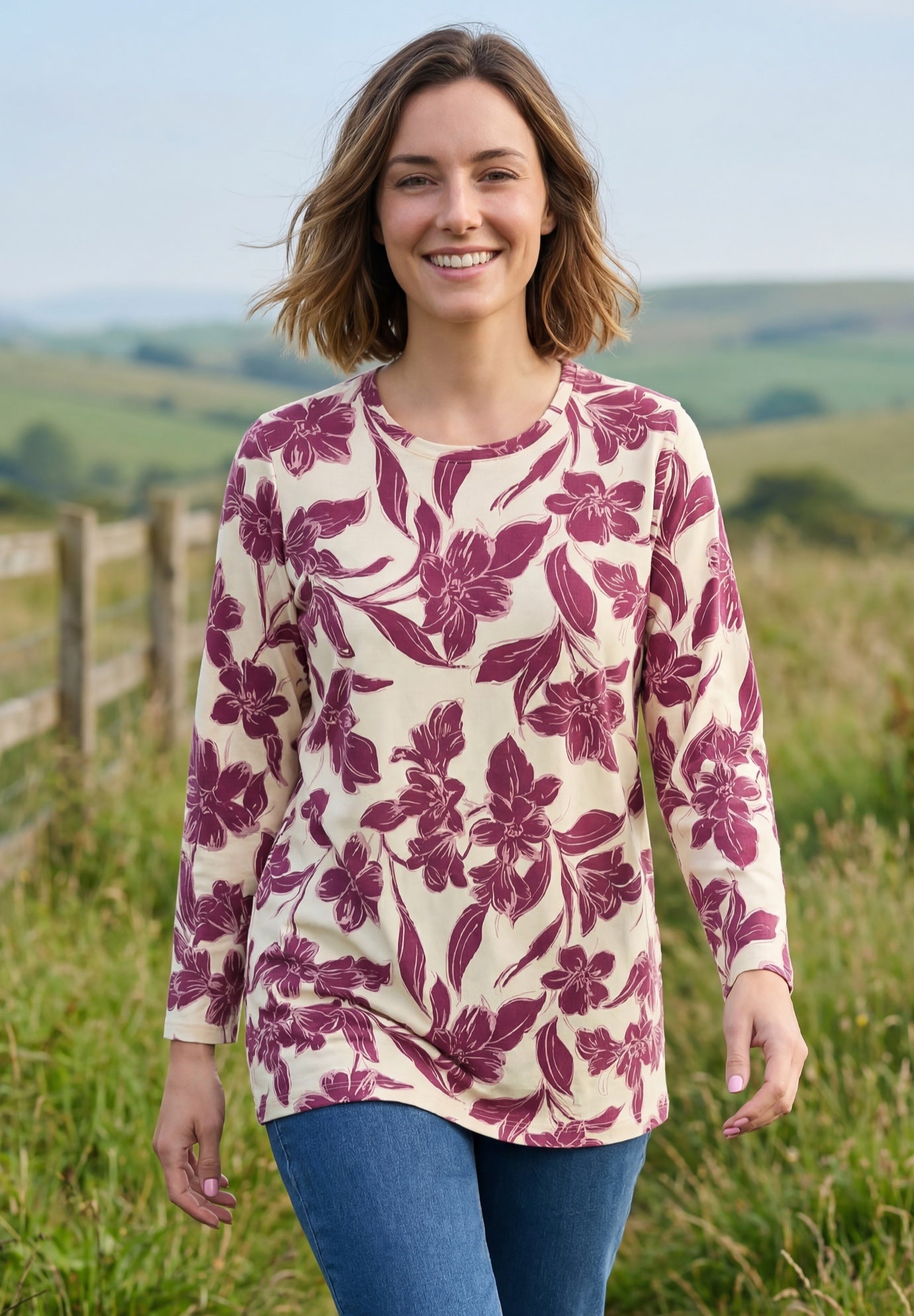 Perfect Printed Long-Sleeve Crewneck Tunic image number 0
