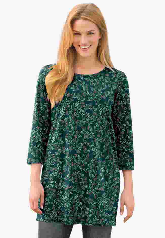 Perfect Printed Three-Quarter-Sleeve Scoopneck Tunic image number 0