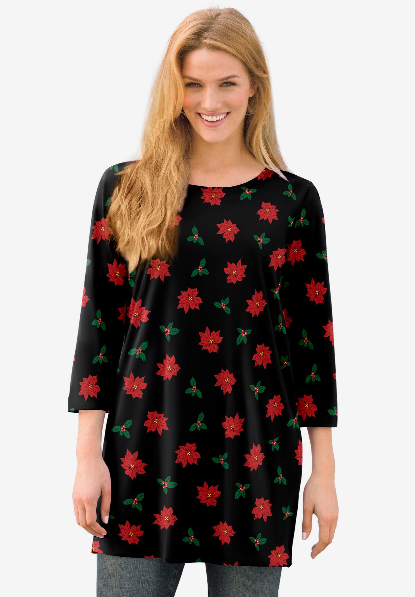 Perfect Printed Three-Quarter-Sleeve Scoopneck Tunic image number 0