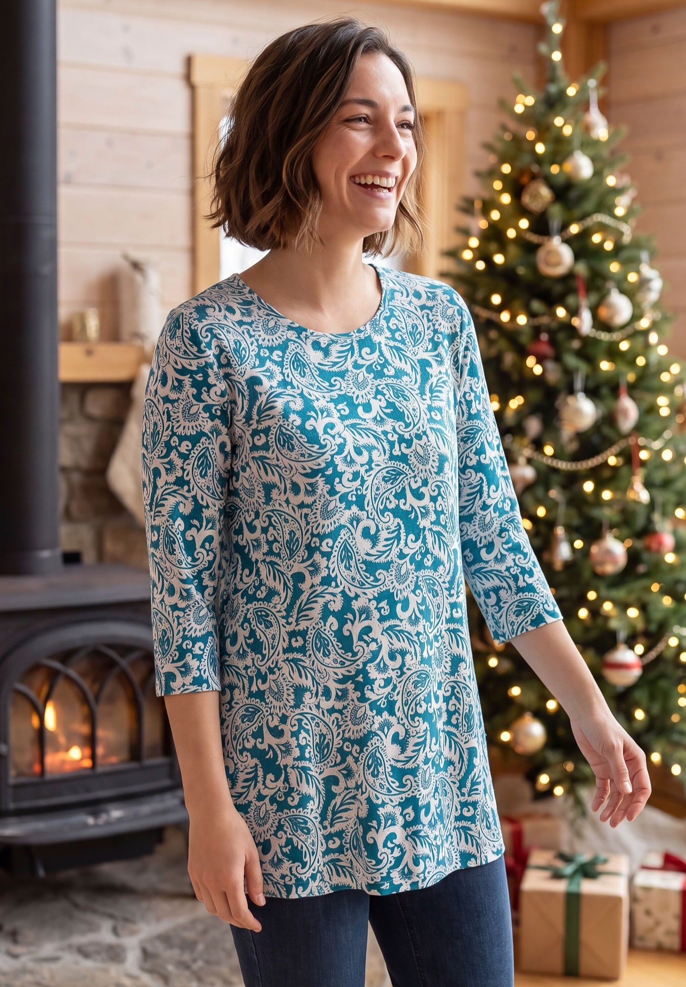 Perfect Printed Three-Quarter-Sleeve Scoopneck Tunic image number 0