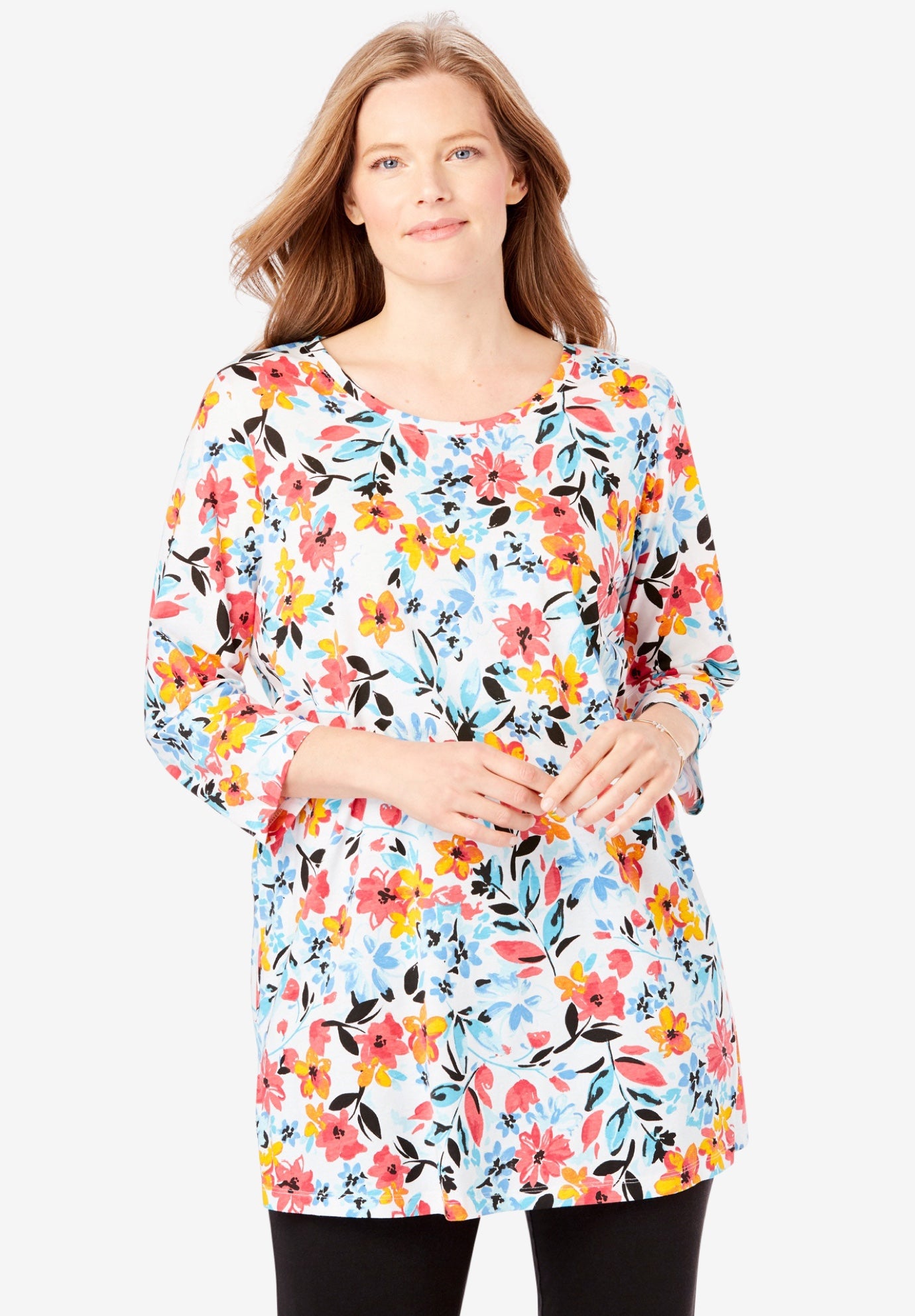 Perfect Printed Three-Quarter-Sleeve Scoopneck Tunic image number 0