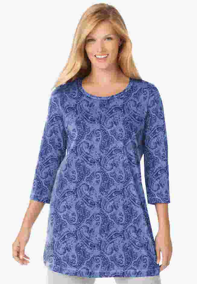 Perfect Printed Three-Quarter-Sleeve Scoopneck Tunic image number 0
