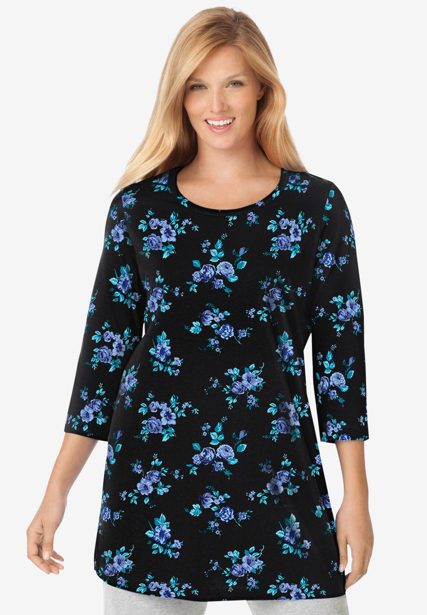 Perfect Printed Three-Quarter-Sleeve Scoopneck Tunic image number 0