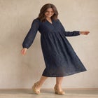 Eyelet Midi Dress with Blouson Sleeves image number null