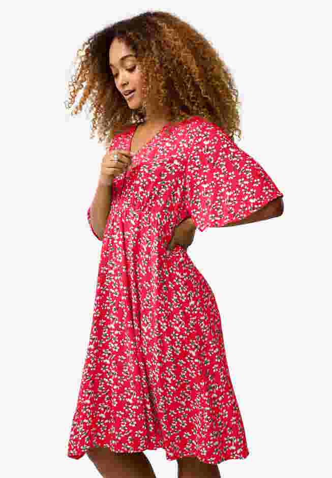 V-Neck Empire Dress with Button Trim image number 0