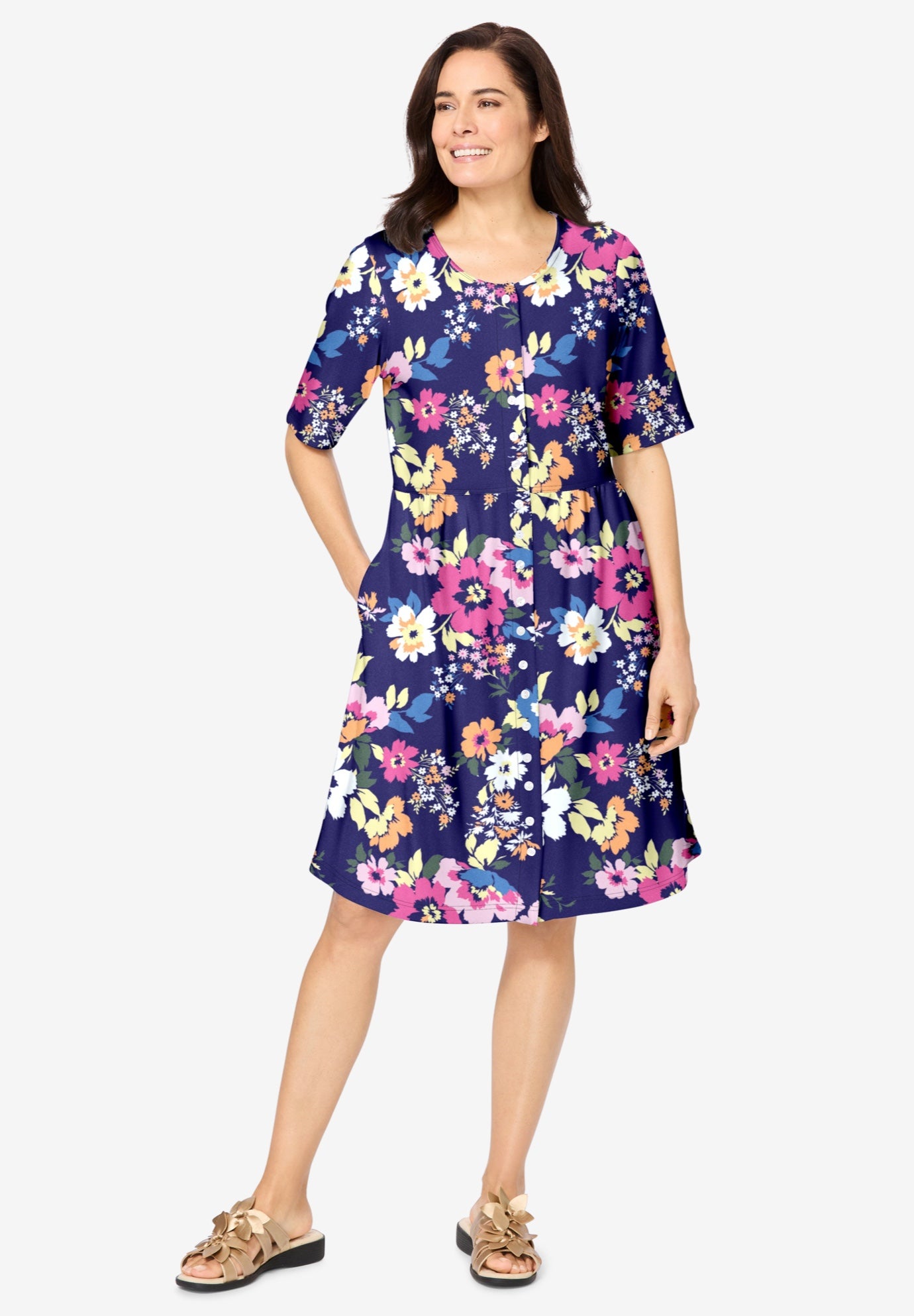 Button-Front Short Essential Dress image number 0