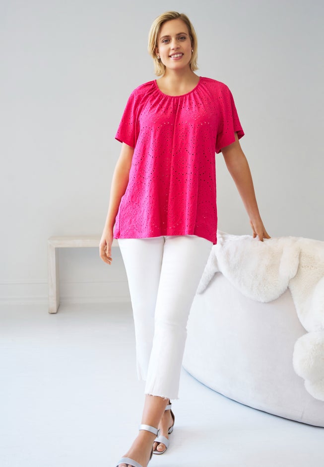 Flutter Sleeve Knit Eyelet Tunic image number 3