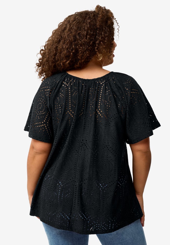 Flutter Sleeve Knit Eyelet Tunic image number 1