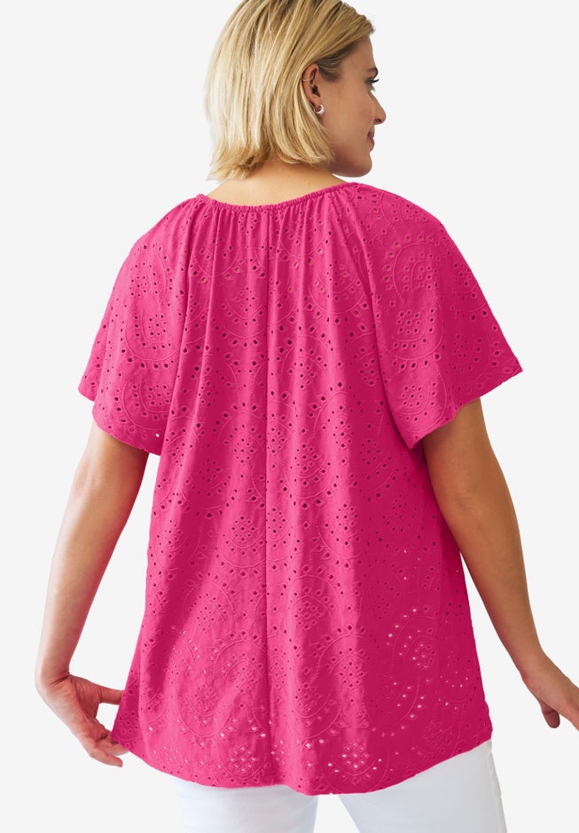 Flutter Sleeve Knit Eyelet Tunic image number 1