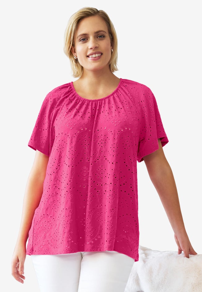Flutter Sleeve Knit Eyelet Tunic image number 0