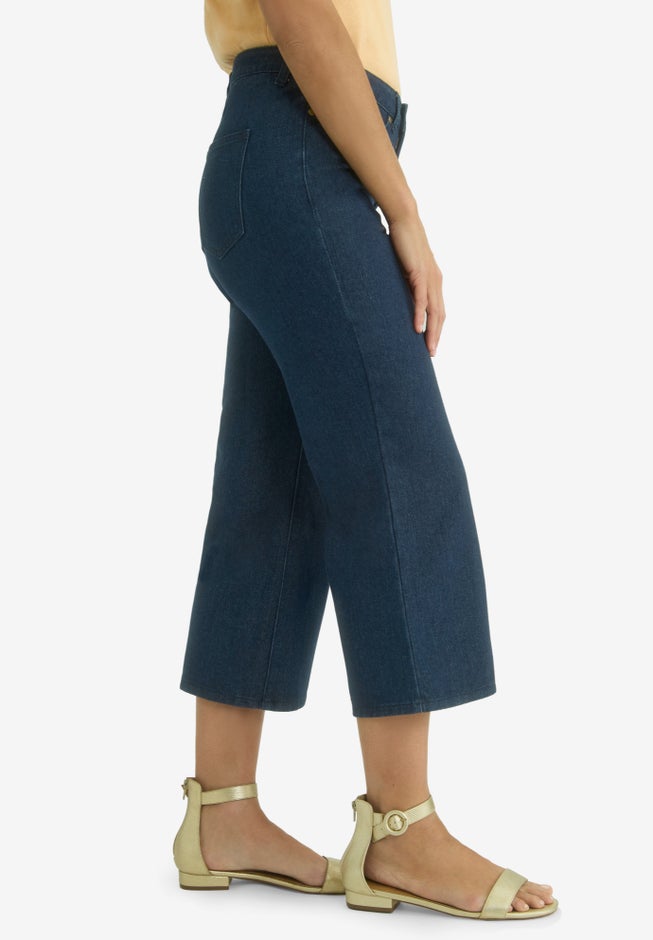 Classic Cotton Denim Wide Leg Crop Jean image number 2