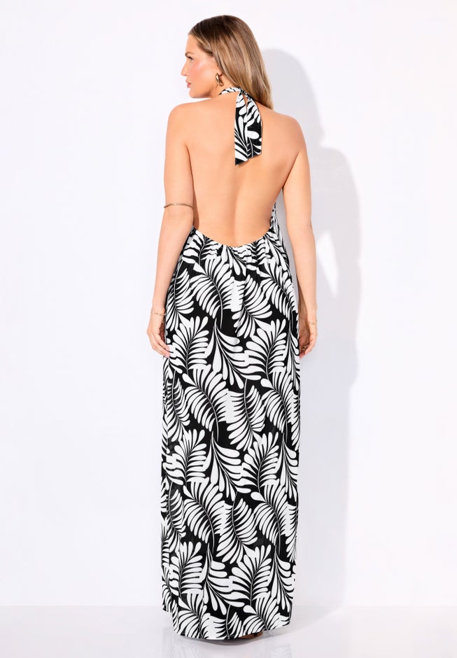 High Neck Twist Halter Cover Up Maxi Dress image number 1
