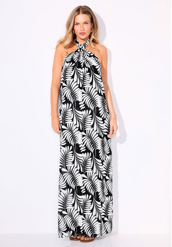 High Neck Twist Halter Cover Up Maxi Dress image number 3