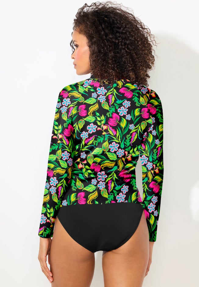 Chlorine Resistant Long Sleeve 1/4 Zip Swim Tee Rash Guard image number 1