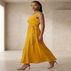 Stretch Cotton Side Tie Maxi Dress image number null