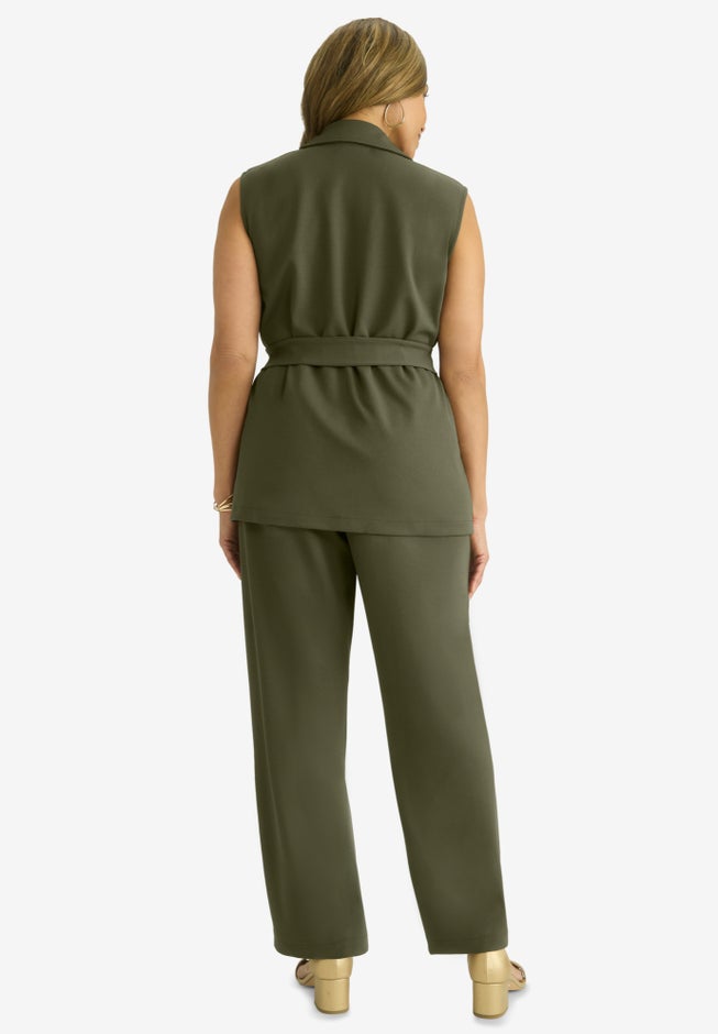 Belted Crepe Vest Set image number 1