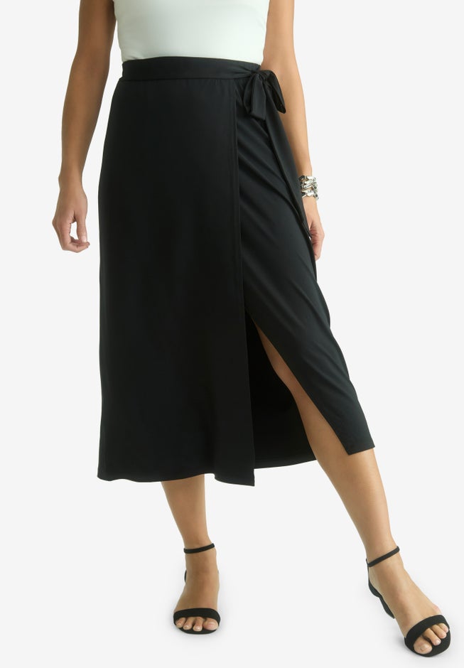 Faux Wrap Midi Skirt image number null